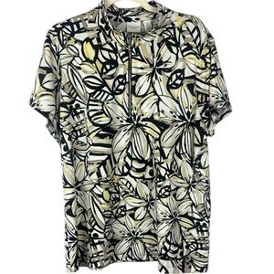 WEEKENDS BY CHICO'S 1/4 Zip White Black Gold Floral Stretch Athletic Top Size 3